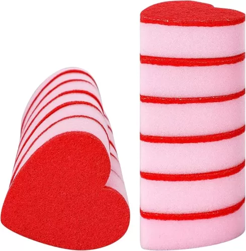 6 Pack Heart Shape Kitchen Sponges and Scrubber Red Pink Dish Washing Sponges Household Cleaning Sponges for Home Kitchen Cleaning Dishwashing
