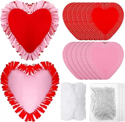 6 Sets Valentine Heart Felt Tied Pillow Craft Kits with PP Cotton Stuffings Heart Pillow Craft Gifts DIY Crossed Pink Red Heart Pillow Decor for Valentine