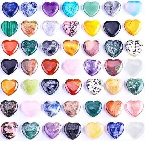 72pcs Natural Heart Shaped Crystal Stones 0.8 Inch Pocket Worry Palm Stones Assorted Healing Crystals Bulk Mini Chakra Hearts Gemstone for Decoration Yoga Reiki Gifts 247 to 250g