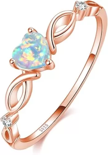 925 Sterling Silver Heart Opal Ring Engagement Promise Ring for Women Jewelry Gift