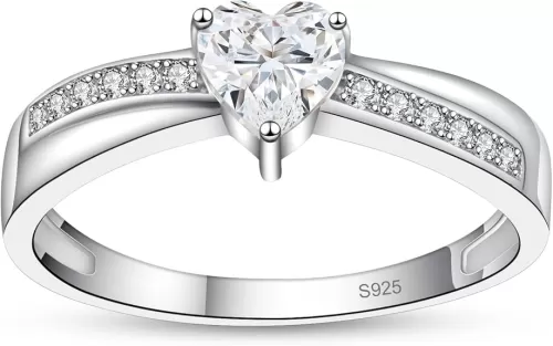 925 Sterling Silver Heart Promise Rings for Her Cubic Zirconia/Sapphire/Customized Infinity Engagement CZ Heart Cut Solitaire Ring Eternity Anniversary Wedding Ring for Women Jewelry Gifts Size 5-10