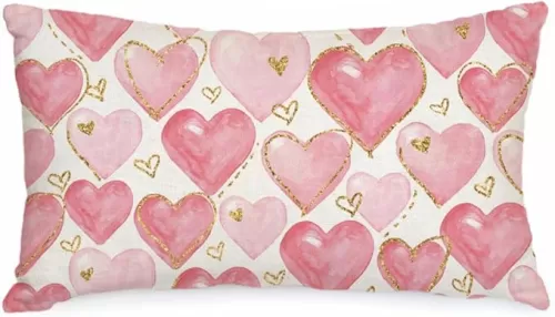 AACORS Valentines Pillow Covers 12x20 Inch Pink Hearts Golden Polka Dots Decorative Pillow Case Wedding Decorations for Home Sofa Couch Valentines Gift AA662-12