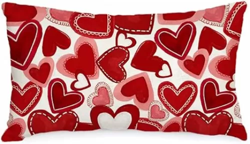 AACORS Valentines Pillow Covers 12x20 Inch Red Hearts Decorative Pillow Case Wedding Decorations for Home Sofa Couch Valentines Gift AA656-12