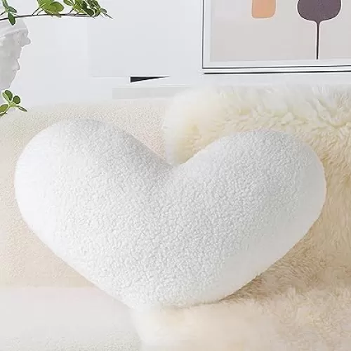 AELS Heart Shaped Pillow, 20 Inches Heart Decorative Throw Pillows, Boucle Love Cute Pillow, Valentines Day Decorations, Wedding Decor, Living Room Bedroom Nursery Decor, White
