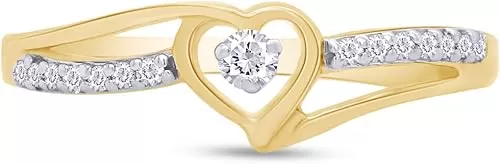 AFFY Split Shank Heart Bypass Promise Ring, Round Lab Grown Diamond, Moissanite Or Natural Diamond Engagement Ring for Women In 14k Gold Over Sterling Silver (0.10 cttw) Gift For Her