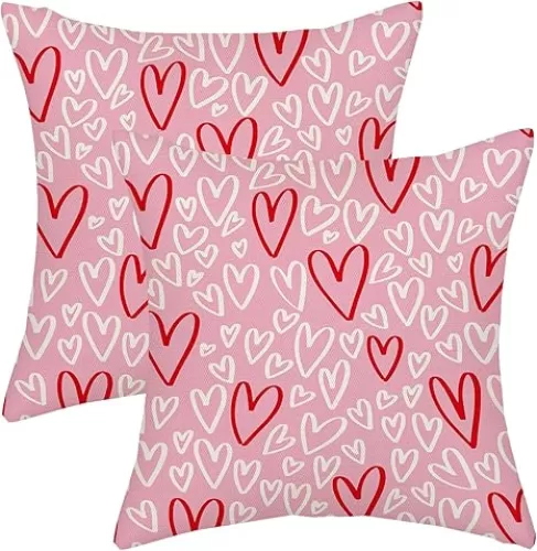 AGAYNA Valentines Pillow Covers 18x18 Pink Red White Love Heart Decor Throw Pillows Case for Couch Valentine