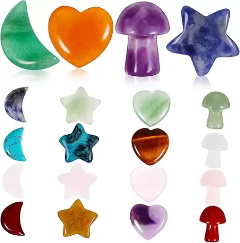 Alipis Heart Shape Crystal Stones 20pcs Bulk Set Moon Star Mushroom Stones for Decor Meditation