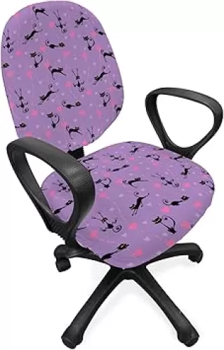 Ambesonne Cat Office Chair Slipcover, Funky Romantic Pattern with Little Hearts Funny Jumping Black Cat Characters, Protective Stretch Decorative Fabric Cover, Standard Size, Lavender Black