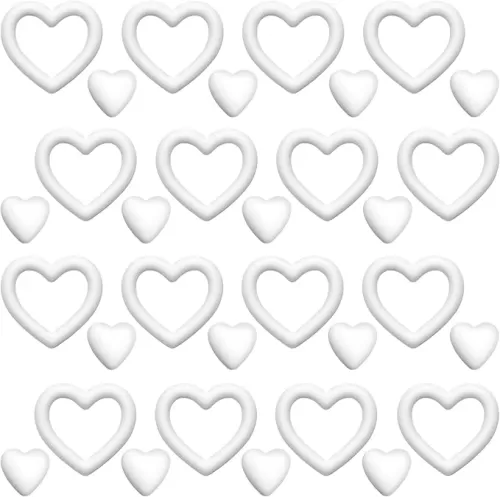 Amylove 32 Pieces Heart Shaped Foam White Foam Heart Wreath Forms for Crafts Projects, Wedding and Valentine's Decorations (7 Inch and 3.5 Inch)