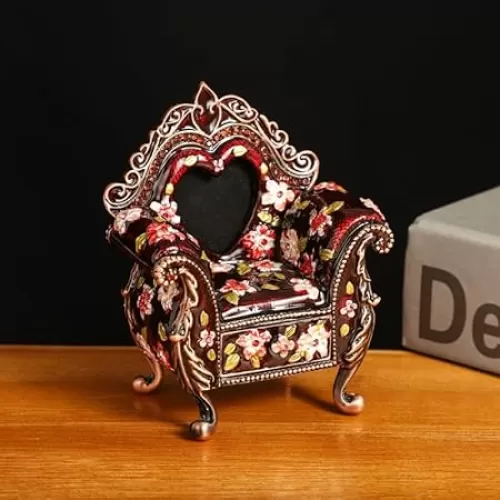 Antique Noble Consort Chair Metal Box - Vintage Trinket Storage for Jewelry & Collectibles, Decorative Desktop Showpiece, Unique Gift for History Lovers, Home Decor (Blue)