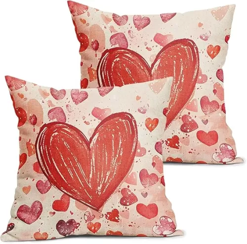 aportt Valentines Day Pillow Covers 18X18 Inch Valentine Pink Red Hearts Decorative Pillow Cases Wedding Mother