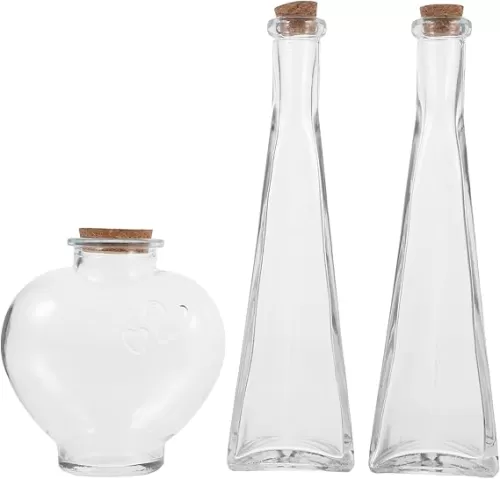 ARTIBETTER 3pcs Unity Sand Ceremony Sets Heart Prismatic Shape Glass Jar Container Kits Wishing Bottles with Cork Lids for Wedding Handmade Decorative Jar Party Home Decorations