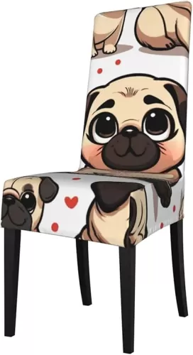 Augenstern Washable Adorable-Cartoon-Pugs-Hearts Slipcovers for Kitchen Chairs Removable Stretch Chair Covers for Dining Room