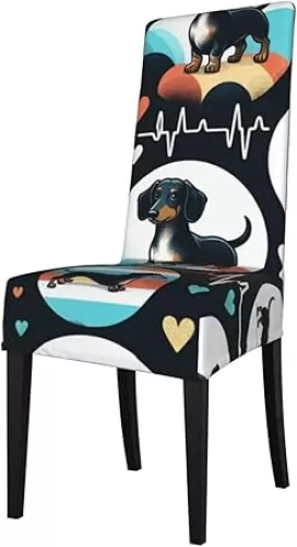 Augenstern Washable Dachshund-Heartbeats Slipcovers for Kitchen Chairs Removable Stretch Chair Covers for Dining Room