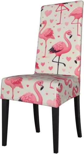 Augenstern Washable Love-Heart-Flamingos Slipcovers for Kitchen Chairs Removable Stretch Chair Covers for Dining Room