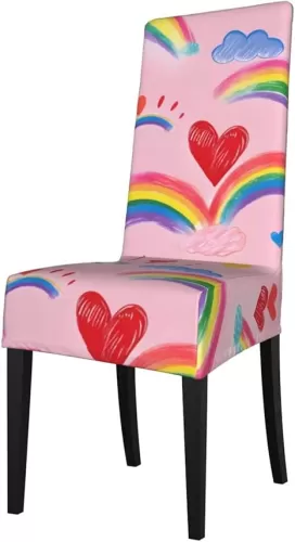 Augenstern Washable Rainbow-Love-Heart Slipcovers for Kitchen Chairs Removable Stretch Chair Covers for Dining Room