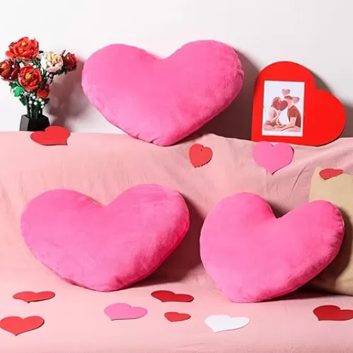 AWIZOM 3 Pcs Heart Pillows Rose Red Heart Throw Pillows Cute Fuzzy Pillows Crystal Velvet Pillows Soft Throw Cushion Decorative Pillows for Valentine