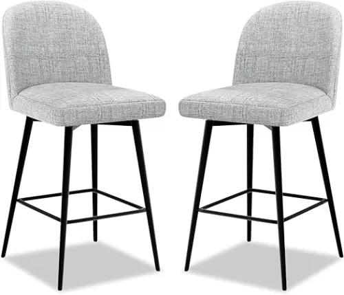 Bar Stools Set of 2, 360°Swivel Upholstered Barstools with Backs and Metal Legs, 30" Seat Height Faux Leather Kitchen Counter Stool Chairs with Footrest, Light Gray