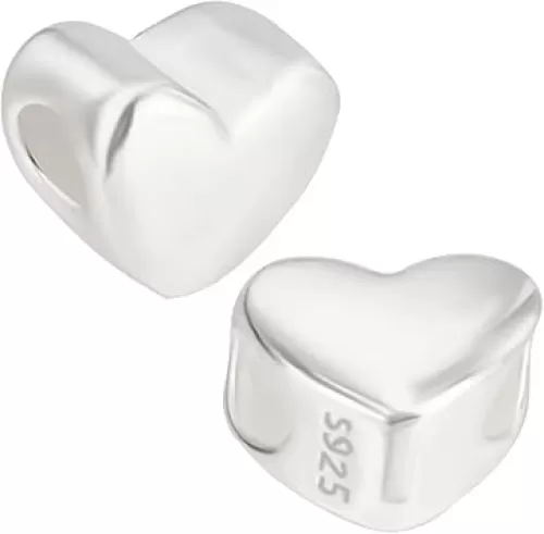 Beebeecraft 1 Box 3Pcs Heart Shaped Beads 925 Sterling Silver Love Heart Spacer Loose Beads Charms Metal for Jewelry Making Bracelet Necklaces