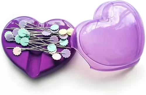 Bequilter Magnetic Sewing Pin Cushion Come with 10pcs Flower Head Pins, Magnetic Sewing Pin Holder Caddy Storage Case Sewing Tool Heart-Shaped (1)