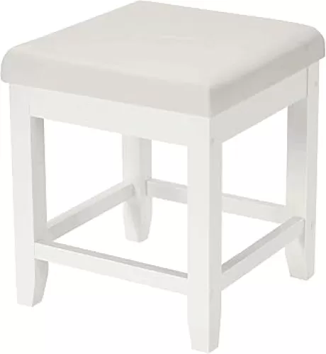 BEWISHOME Vanity Stool, Bedroom Vanity Chair with Upholstered Seat, Desk Stool, Soft Cushioned Piano Stool, Square 18” Height Makeup Bench, Piano Bench Vanity Bench Capacity 300lb White FSD06W