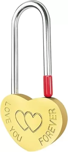 Brass Single Heart Lock 3.5" 50mm Love Padlock, Engraved Love-You-Forever Metal Padlock for Lovelock Bridge, Wedding & Anniversary(Keyless)
