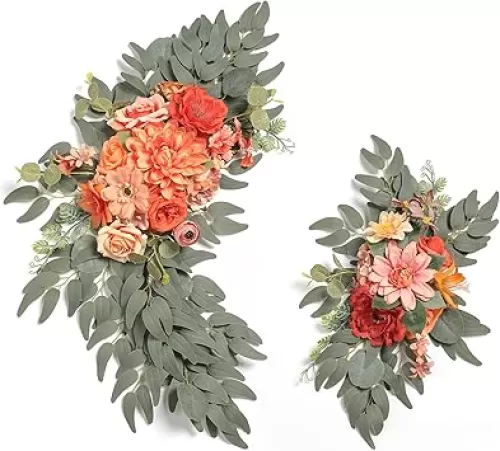 Burnt Orange Artificial Wedding Arch Flowers Swag Set of 2 for DIY Wedding Welcome Ceremony Sign Backdrop Sweetheart Table Chair Home Decoration