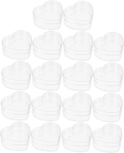 Cabilock 18pcs Transparent Heart Shaped Acrylic Storage Box Lid for Valentine Day Jewelry Candy and Trinkets Compact Containers for Easy Organization