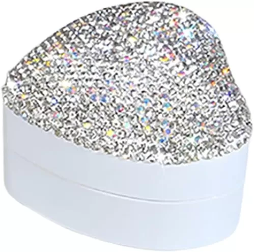 Cabilock Heart Shaped Rhinestone Jewelry Box with Automatic Lighting for Proposals Engagements Weddings and Anniversaries Elegant Display Case for Rings and Special Occasions