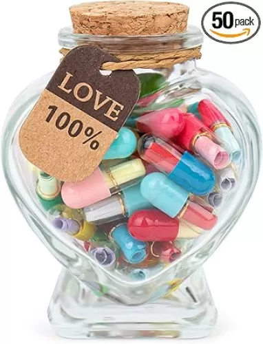 Capsule Letters Message in a Bottle Glass，Capsule Message Pills/Love Letter/Cute Gifts Ideas for Boyfriend/Girlfriend. (Mixed Color 50PCS)