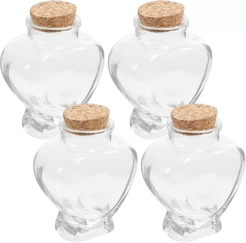 COHEALI 4pcs Heart Shaped Glass Jar Wish Bottles with Cork Lids - Sand Keepsake Jars for Wedding Favors, Memory Storage, DIY Crafts 4.05X3.14in (160ml)