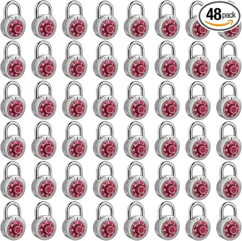 Combination Padlock 48 Pack, Fixed Dial Combination Padlock with Different Combinations, 2 in. Wide. Red Turntable, Lock for Gym & Locker, School, Toolbox, and More