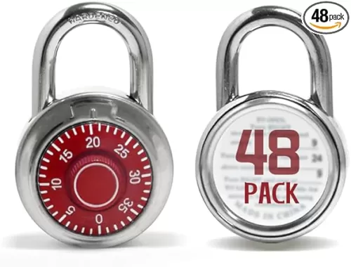 Combination Padlocks with Metal Body, Indoor Use for Gym Lockers & School Locker, ‌Red, 48-Pack