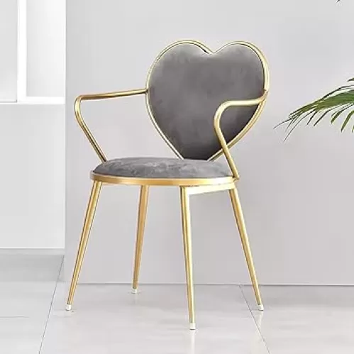 Creative Pink Vanity Chair, Iron Gold Leg Soft Pad Heart-Shaped Makeup Chair, with Armrests Leisure Vanity Stool，for Living Room, Bedroom (Color : Gray)