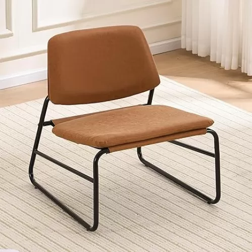 DAICO PU Faux Leather Orange Modern Accent Chair Living Room Comfy Armless Accent Chairs Upholstered Side Sitting Chairs with Adjustable Seat Cushion for Office Reception Reading Bedroom Waiting Room