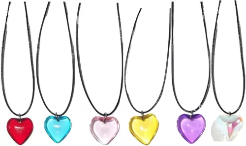 Dainty Colorful Glass Heart Shape Pendant Necklace Stainless Steel Link Rope Chian Love Heart Charms Pendant Necklace Y2K Trendy Jewelry Accessories for Women Jewelry