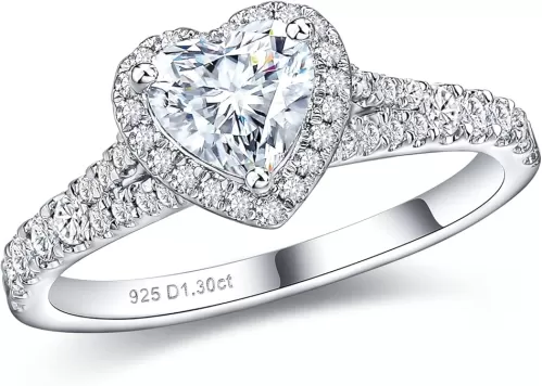 DAYBYDAY Moissanite Rings for Women 925 Sterling Silver Created Diamond Wedding Ring D Color VVS1 Heart/Pear/Cushion/Round Cut Moissanite Engagement Rings Size 6-10