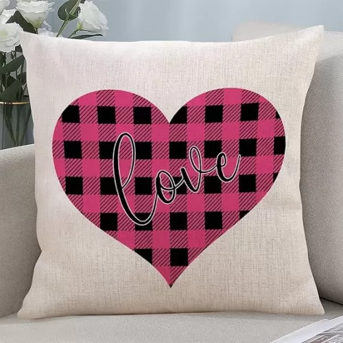 Decorative Valentine's Day Throw Pillow Cover Love You Heart Antique Linen Cushion Case Soft Fabric Accent Cushion Case Double Sides Printed Pillow Sham for Couch Couch 18x18 Inch