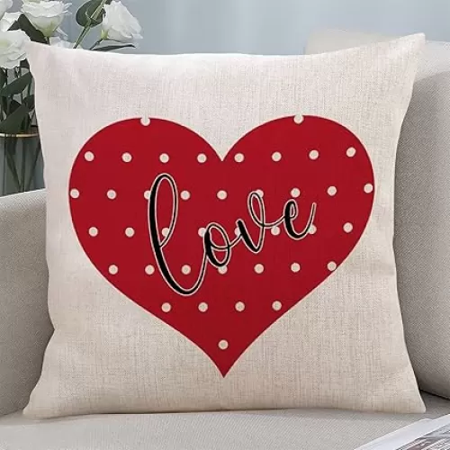 Decorative Valentine's Day Throw Pillow Cover Love You Heart Funny Linen Pillow Case Cozy Lumbar Cushion Case Both Sides Printed Pillowcase for Bench Car 20x20 Inch