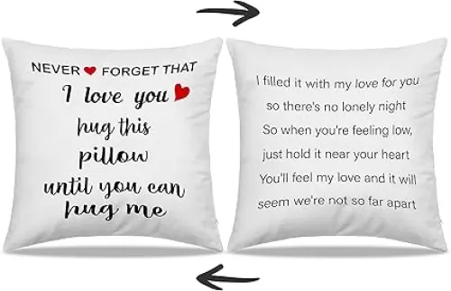 Dibor I Love You Hug This Pillow Until You Can Hug Me Reversible Throw Pillow Covers 18x18 inch - Gifts for Boyfriend Girlfriend, Long Distance Relationship Gifts, Valentine