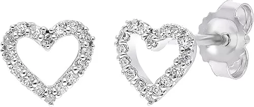DISENO Heart Shaped Stud Diamond Earrings in 10k White Gold, 0.13 Carat (F-G Color, SI1-SI2 Clarity) - Elegant Fine Jewelry Gift for Birthdays, Weddings & Special Occasions