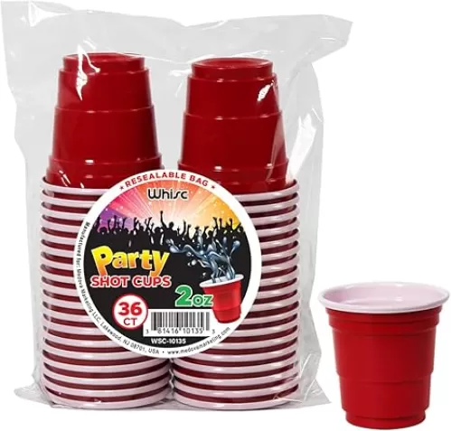 Disposable Shot Glasses [Pack of 36] - 2oz Red Plastic Shot Cups- Jello Shot, Party Shot Glasses For Birthdays, Graduations, Bachelorette, BBQs & More- Mini Tasting/Sample Cups