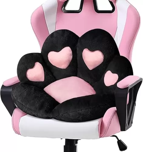 Ditucu Cat Paw Cushion Kawaii Chair Cushions 27.5 x 23.6 inch Cute Stuff Heart-Shaped Seat Pad Comfy Lazy Sofa Office Floor Pillow for Gaming Chairs Room Decor Black