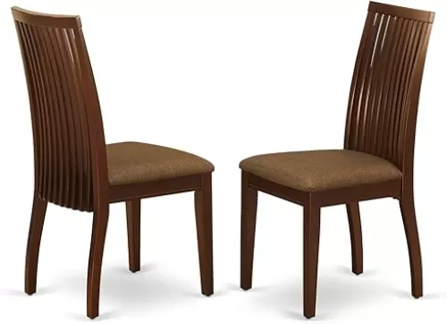 East West Furniture IPC-MAH-C Ipswich Dining Room Chairs - Linen Fabric Upholstered Solid Wood Chairs, Set of 2, Mahogany