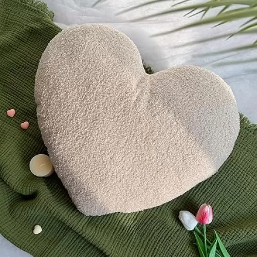 EastTree Heart Pillows, Off White Heart Shaped Pillows, Love Throw Pillows, Cute Sherpa Heart Decor, Small Fluffy Pillows, Women Girls Living Bedroom Home Decoration 10x13 Inch