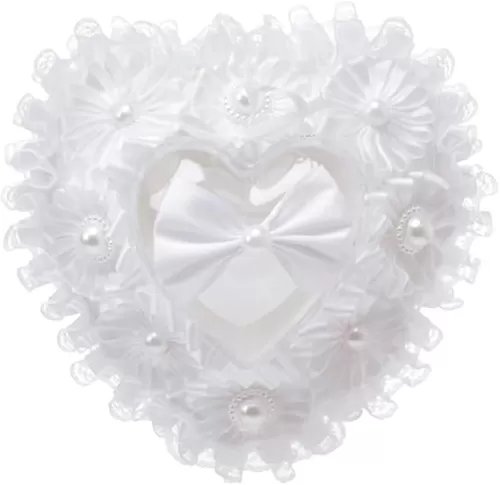 Eforcase Wedding Ring Pillow, Faux Pearl Ribbon Bow Ring Bearer Cushion for Wedding Party, Heart Shaped Ring Bearer for Beach Wedding, Wedding Ceremony, Medium, LXJZ-L27482