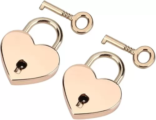 Ejoyous Heart Shaped Padlock, 2 Pcs Mini Heart Love Metal Vintage Key Lock with Keys for Jewelry Case Storage Box Diary Book Luggage, Pack of 2, Rose Gold