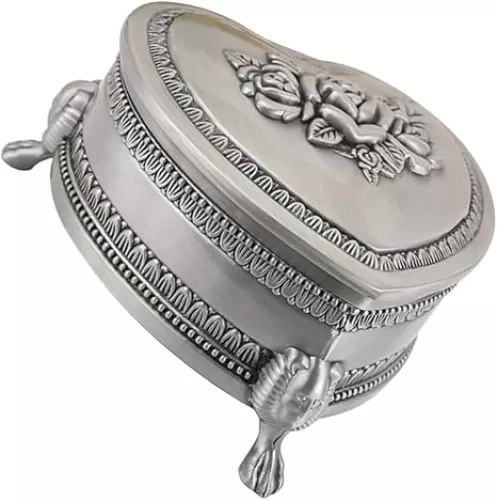 Embossed Heart Shape Jewelry Organizer Vintage Trinket Box for Earrings Keepsakes for Weddings Valentine Day Charming Decorative Storage Case