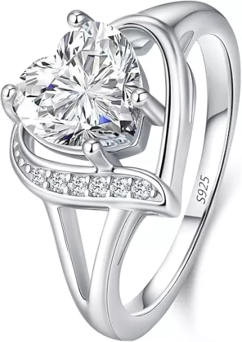Engagement Rings for Women AAA+ Heart Cubic Zirconia Promise Rings for Her/1.5CT Moissanite Sterling Silver Rings Women's Wedding Anniversary Jewelry Birthday Gifts for Women, Size 5-9