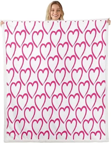 Erosebridal Love Blanket Heart Shaped Throw Blanket, Antique Pink Lattice Plaid Fleece Blanket Buffalo Checkered Geometry Grid Blanket for Toddlers Kids Boys Girls Love Heart Room Decor 30"x40"